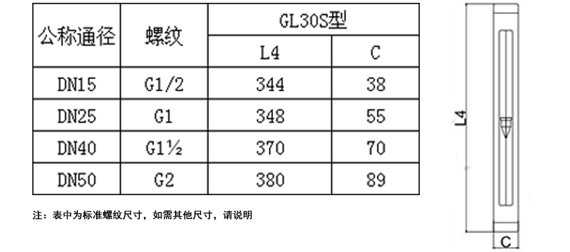 GL30S-15玻璃轉(zhuǎn)子流量計(jì)產(chǎn)品尺寸